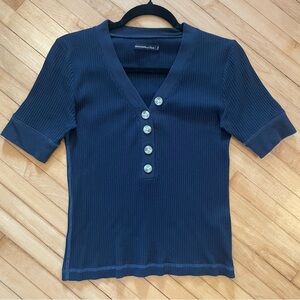 ABERCROMBIE & FITCH Y2K Ribbed Helf Sleeve Button Top Baby Tee Henley T-Shirt